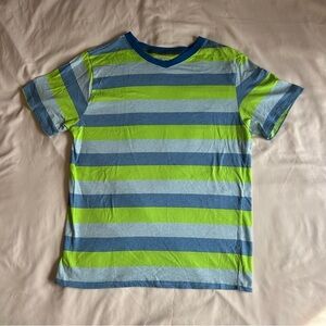 Chemistry Boys’ Green & Blue Striped V-Neck Tee – Size XL